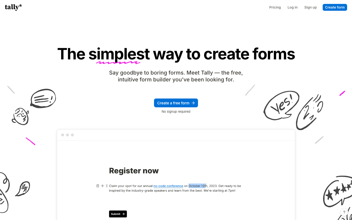 Tally公式サイトのファーストビュー
